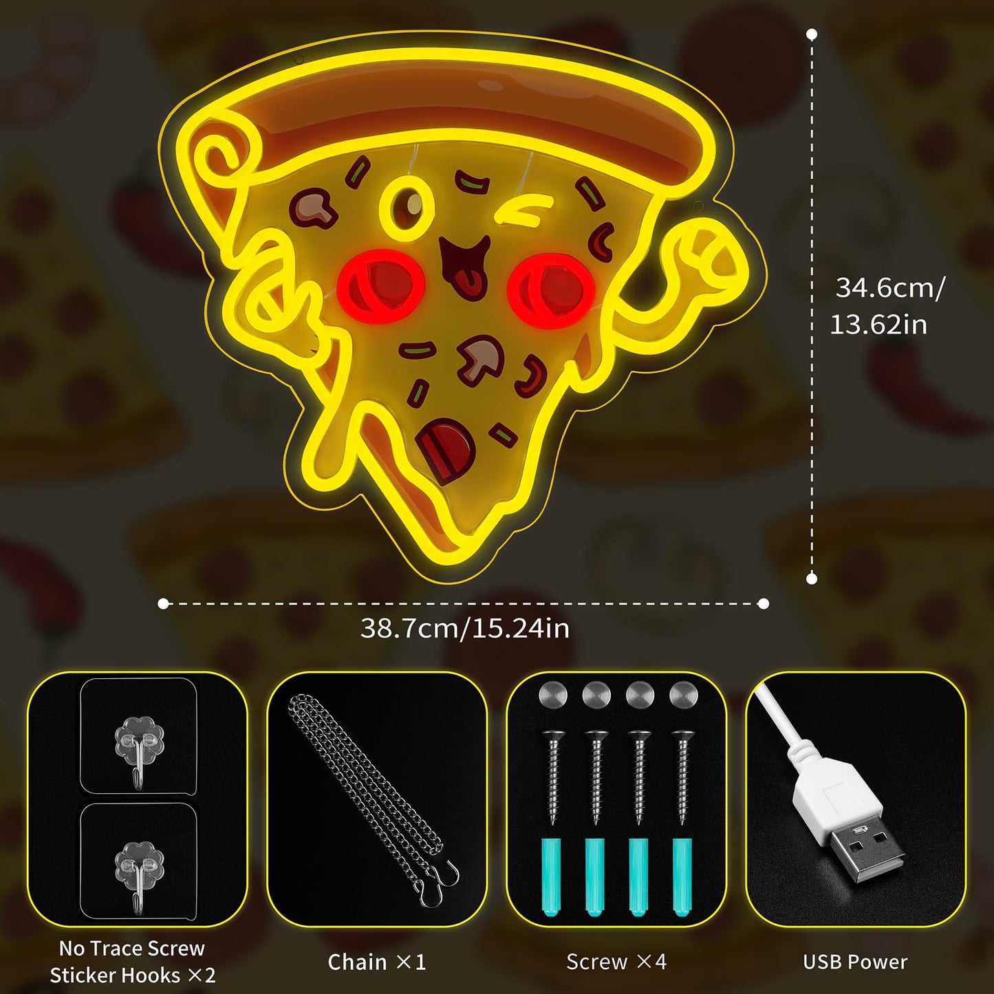 Pizza Neon Sign for Wall Decor, Dimmable Delicious Mr. Pizza LED Neon Light Sign, USB Powered Fast Food Business Signs for Shop, Home, Man Cave, Bar Party Decoration, Christmas Birthday Gifts