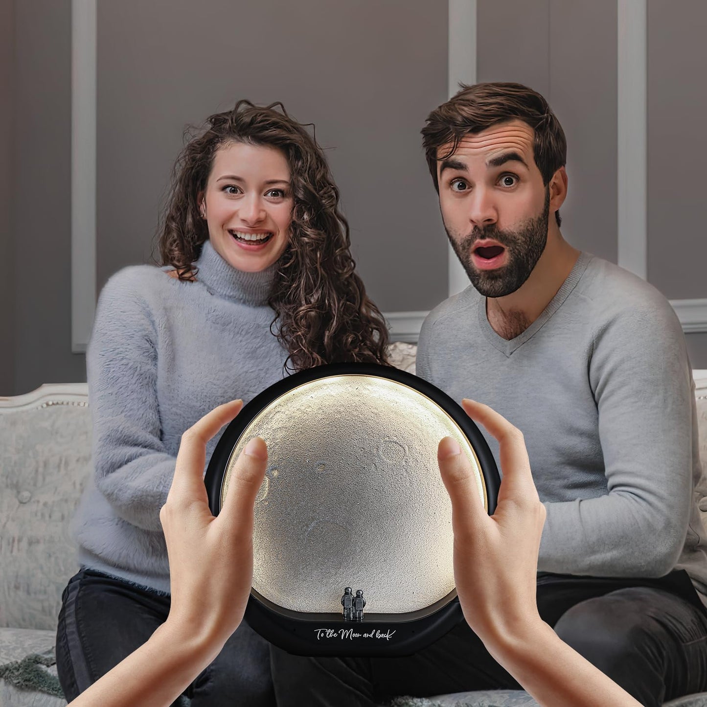 mamre Astronaut Couple Lunar Lamp Moon Light 3D Moon Rechargeable Night Light Gift Home Decor Lighting for Anniversary Birthday Valentine's Day Christmas