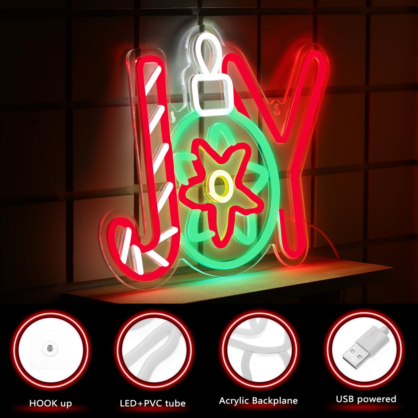 Xuhal Christmas Joy Neon Sign, Christmas Decorations Light up Room Sign LED Neon Light USB Wall Bar Living Room Decor for Winter Decor Party Home Bedroom Office Table Art Gifts