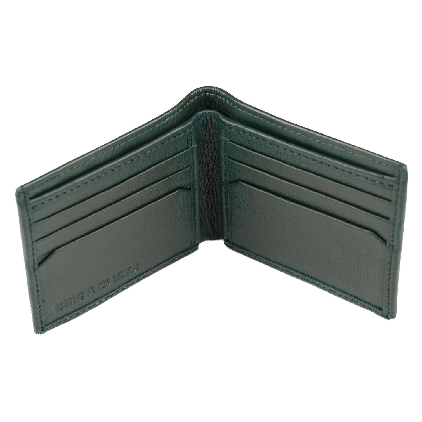 Chic And Clicks Men's Genuine Bifold Wallet -RFID Blocking – Premium full-grain leather se handmade Leather 6 Card Slim Bifold Wallet. (Green)