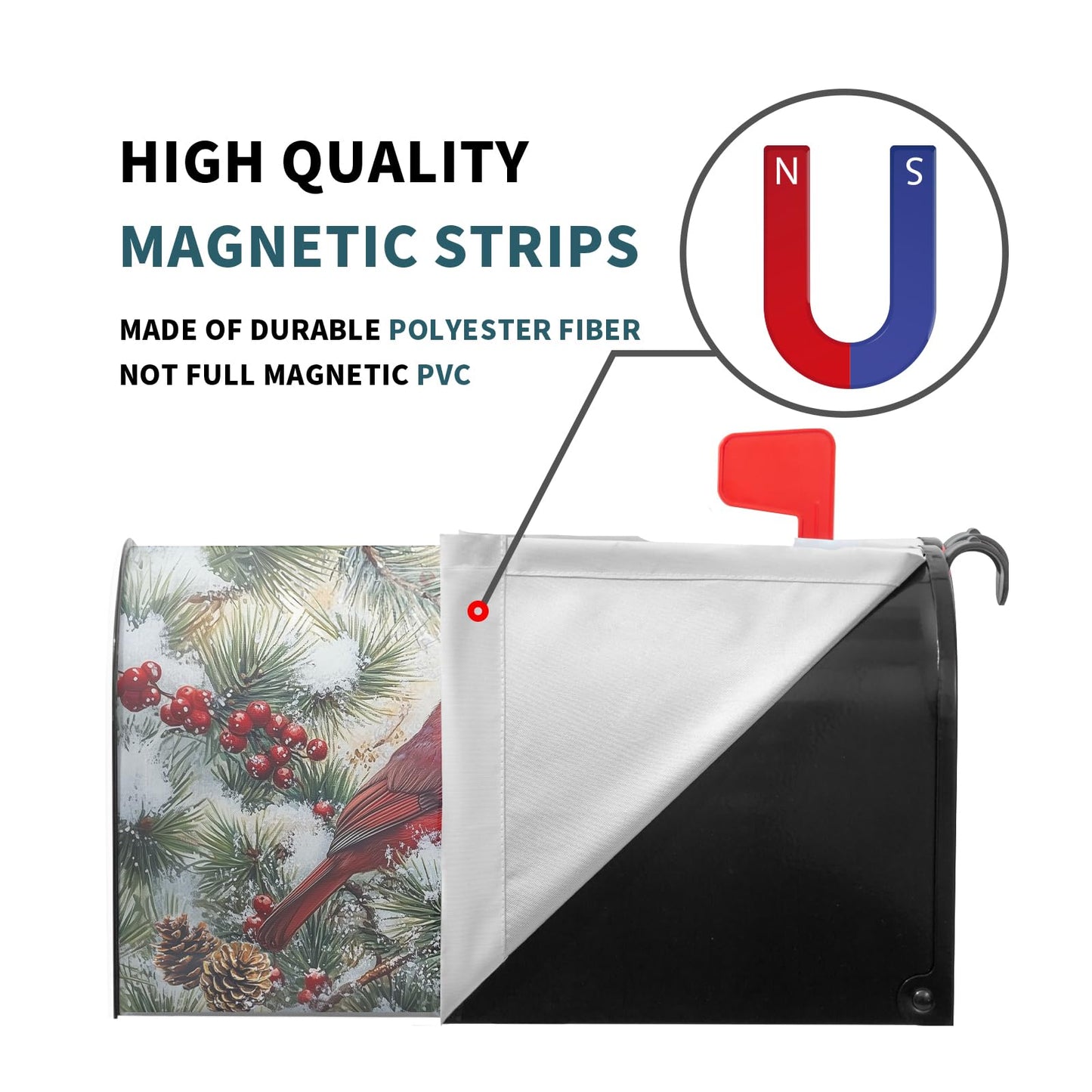 Winter Cardinal Birds Mailbox Covers Magnetic Standard Size 25.5x21in Christmas Decoration Mailbox Wraps Post Letter Box Cover for Home Garden Outdoor Yard