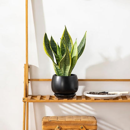 vancasso 3-Pack Ceramic Plant Pots, 3.7/4.8/6.2 Inch Indoor Planters with Saucers & Drainage Hole Planter pots for Indoor Plants and Flower, Black