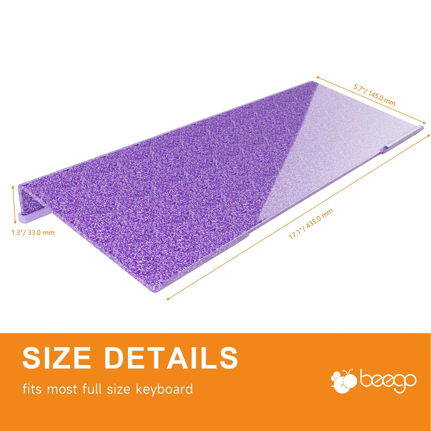 BEEGO Ergonomic Computer Keyboard Stand - Glitter Purple Acrylic Keyboard Riser Tilted Keyboard Holder Keyboard Tray with Purple Non-Slip Strip for Easy Typing at Home School Office Desk Accessories