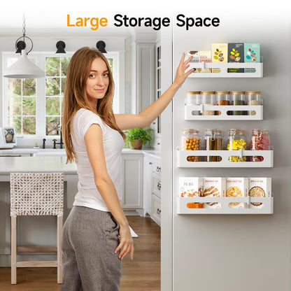 4 Pack Magnetic Spice Rack for Refrigerator, Spice Rack Organizer, Moveable Magnetic Shelf Fridge Organizer with 4 Hooks for Kitchen and Oven Organization, Black