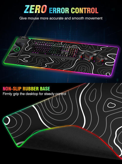 Wireless Charging Mouse Pad, RGB Gaming Mousepad, 31.5"x15.7" Extra Large Desk Pad, 13 Light Modes, Ultra-Smooth Surface, Non-Slip Base, Waterproof Computer Keyboard Mat for MacBook, PC, Laptop, Black