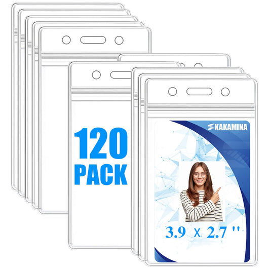 120 Pack Name ID Badge Holder-Plastic Badge Holder for Lanyard, Vertical Extra Thick 3.9" x 2.7" Waterproof Name tag Holder for School/Office/Hospital/Exhibition/Party/Badge Swipe Cards or Credit Card