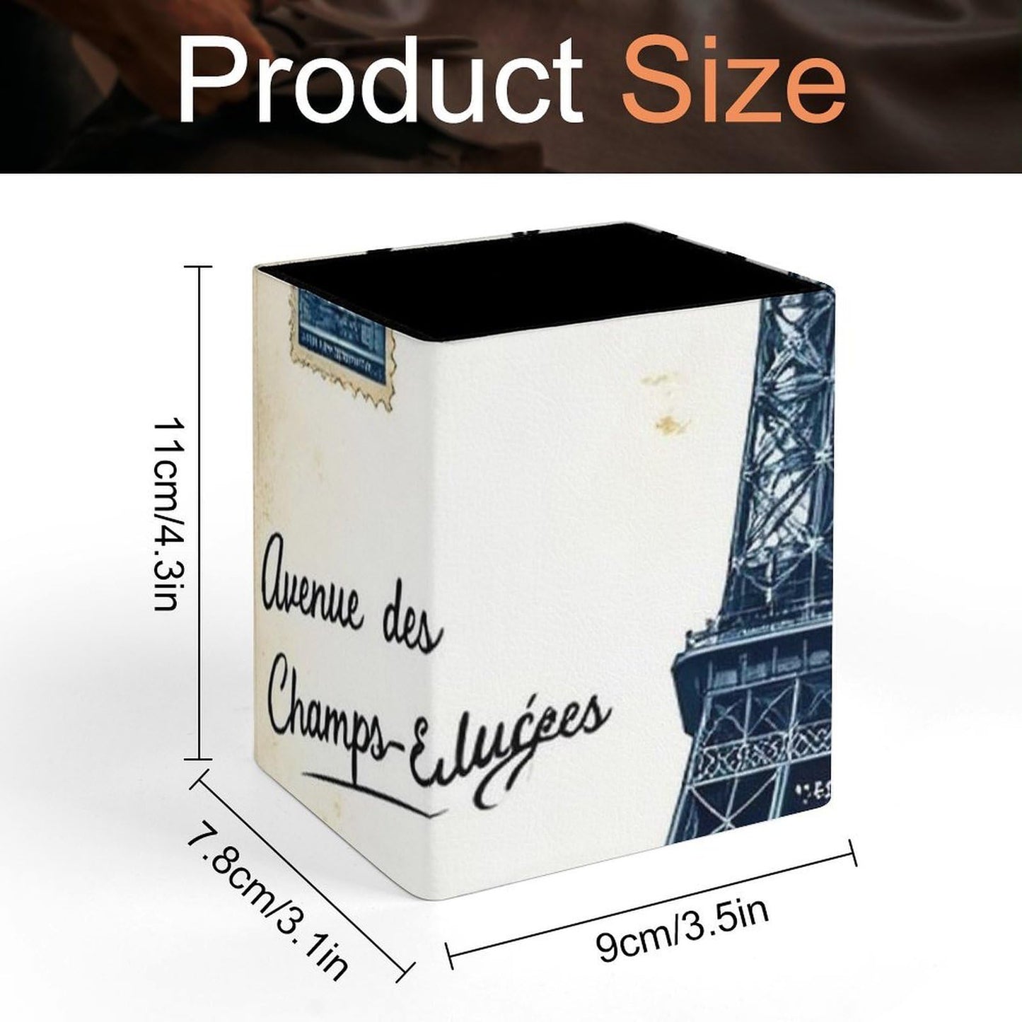UTRSIFB Holder Cup Makeup Brush Storage Organizer, Waterproof Multifunctional Office Supplies, Pen Holder Square Leather Pencil Eiffel Tower