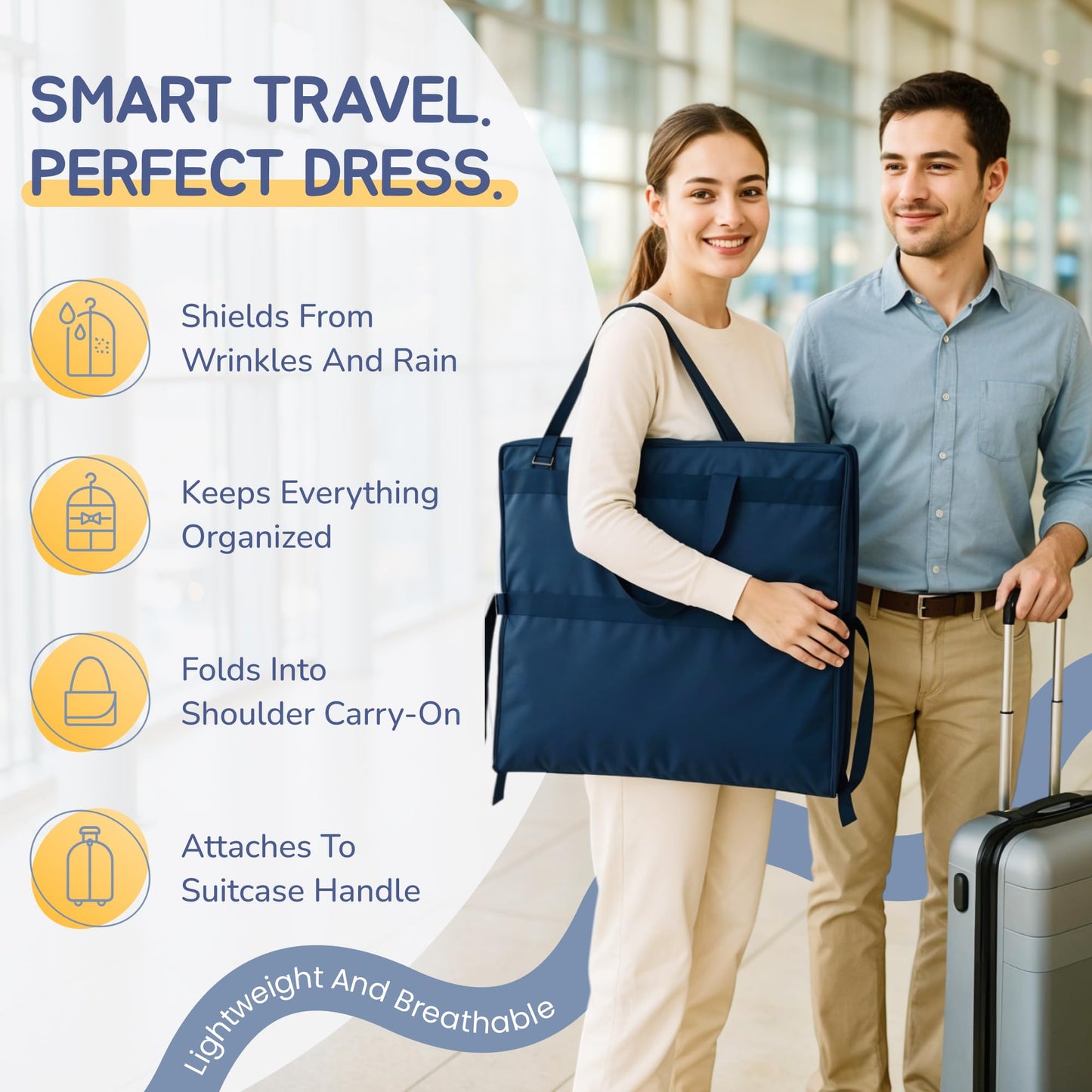 Wedding Dress Garment Bag 72" – Waterproof Trifold Travel Garment Bag for Bridal Gown with Shoulder Strap, Suitcase Sleeve & Accessory Pockets – Fits Full Skirts, Oxford Fabric, Carry Handle