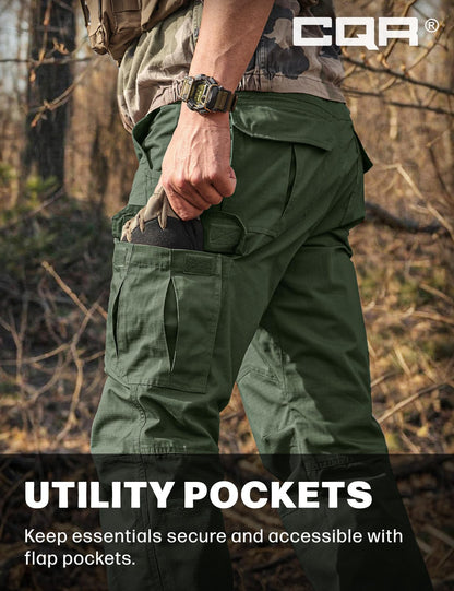 CQR Men's Tactical Pants, Water Resistant Ripstop Cargo Pants, Lightweight EDC Work Hiking Pants, Outdoor Apparel, Raider Green Kelp, 34W x 32L