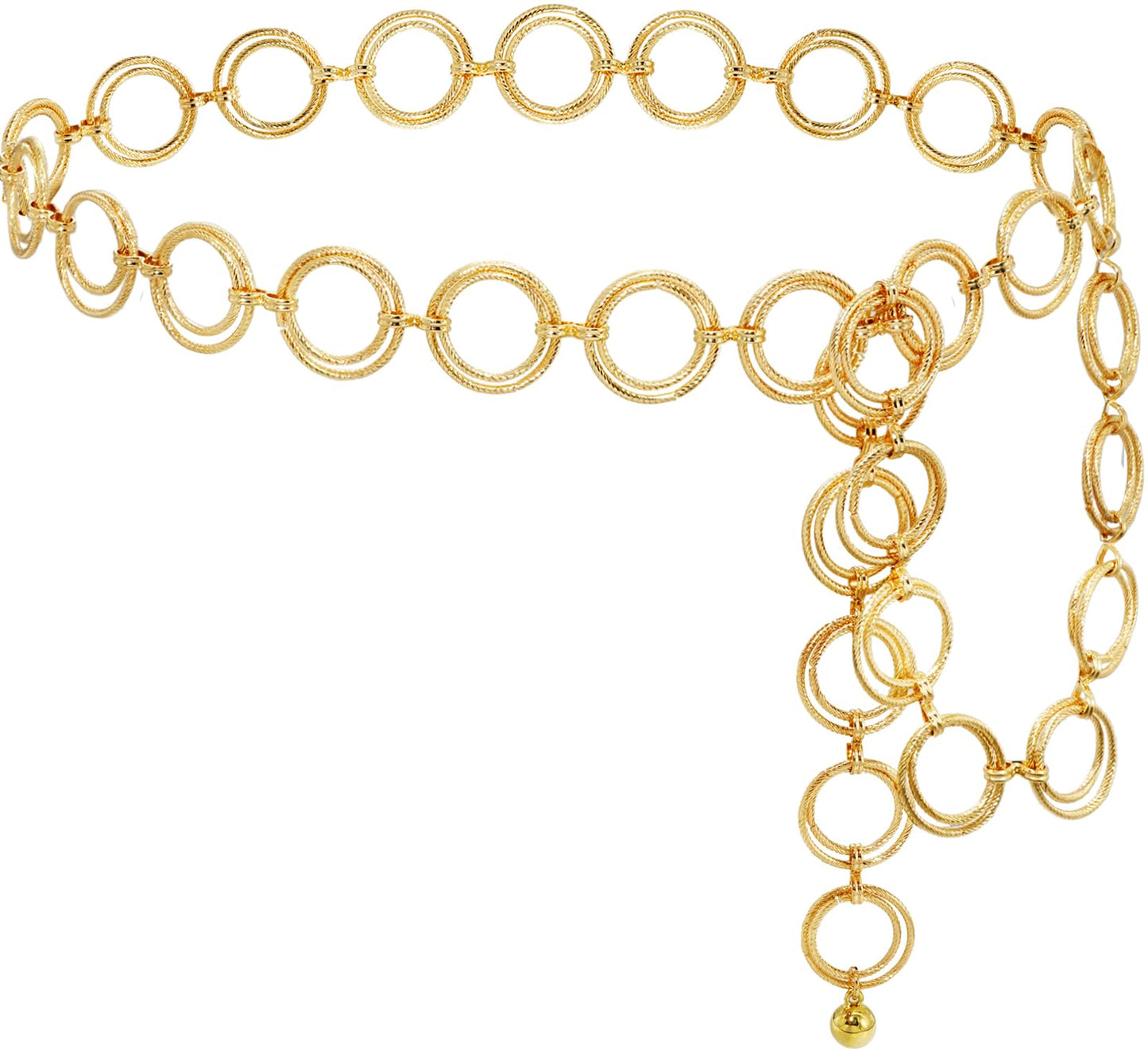 Heyjoin Women's Chain Belts Adjustable Waist Chain Metal Belly Link (Double Ring Gold M)