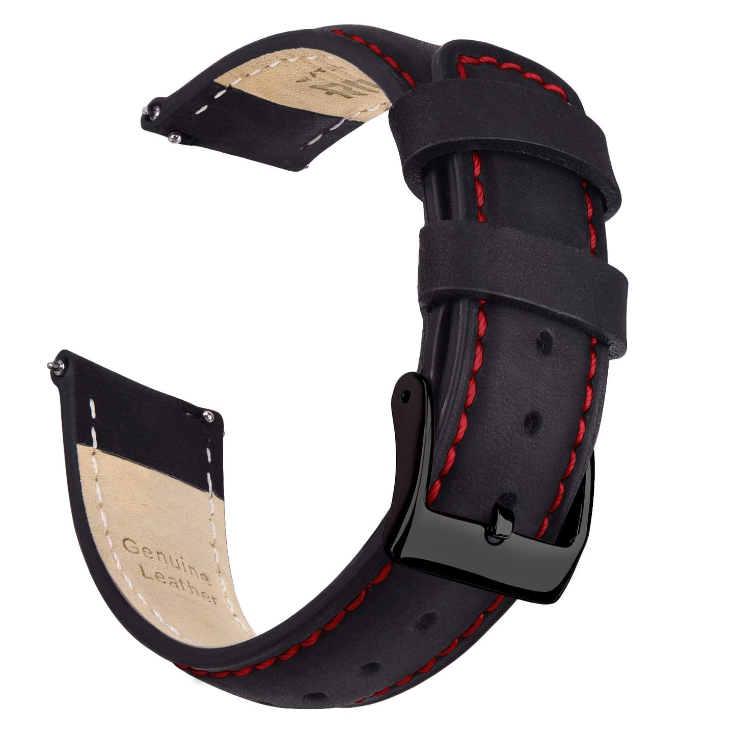 Ritche 21mm Leather Watch Band Compatible with Timex Expedition Fossil Seiko Leather Watch Bands for Men Women Black Watch Strap Orange Stitching, White Elephant Gifts, Stocking Stuffers for Men, Father's Day gifts