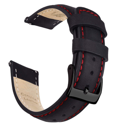 Ritche 21mm Leather Watch Band Compatible with Timex Expedition Fossil Seiko Leather Watch Bands for Men Women Black Watch Strap Orange Stitching, White Elephant Gifts, Stocking Stuffers for Men, Father's Day gifts