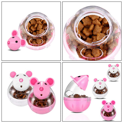 Lightbox Cat Food Ball Dispenser - 4 Pcs Slow Feeder Mice Shaped Tumbler Toy for Interactive Training (Pink, White)