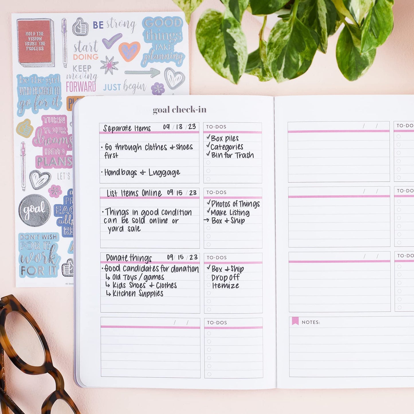 Erin Condren Designer Petite Planner - Goal Setting Journal Editions with Illustrative, Functional, Cute Sticker Pack that Includes Inspirational Quotes for Customization (Goal Setting 2)