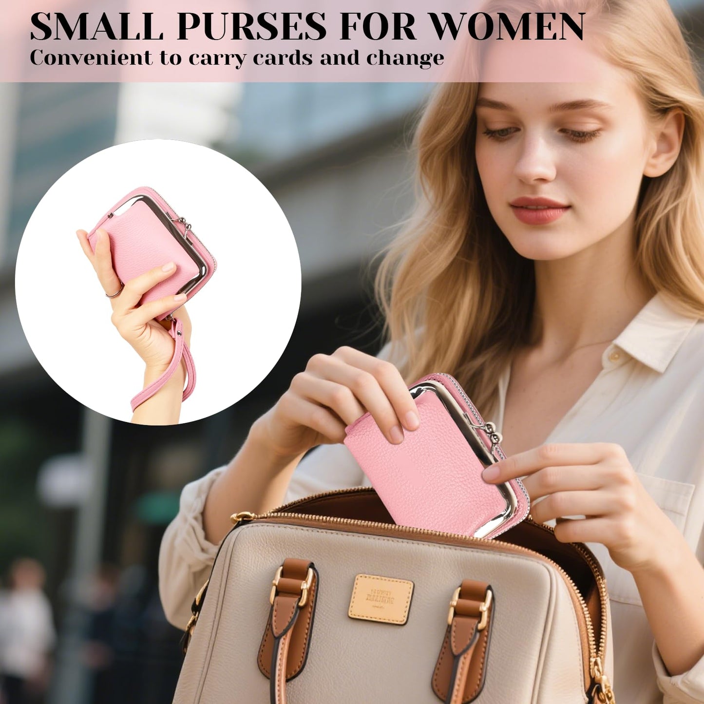Women's RFID Blocking Wristlet Wallet - 2-in-1 Zip-Around with Coin Purse & Card Slots - Vegan Leather with Secure Clasp (Gift Ready)(Pink)