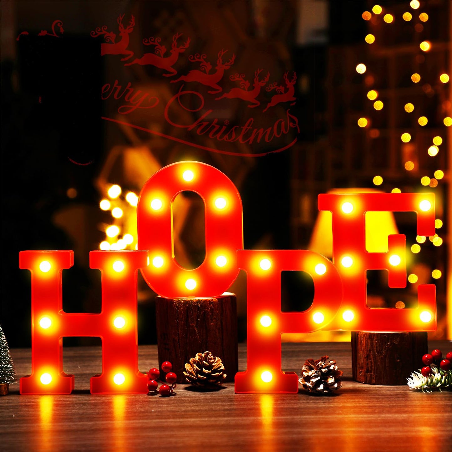 VIHOSE Christmas LED Letter Lights Sign Table Indoor Decoration Christmas Light up Letters Battery Powered Letter for Home Bar Party Bedroom Tabletop Indoor Decoration Gift (Hope)