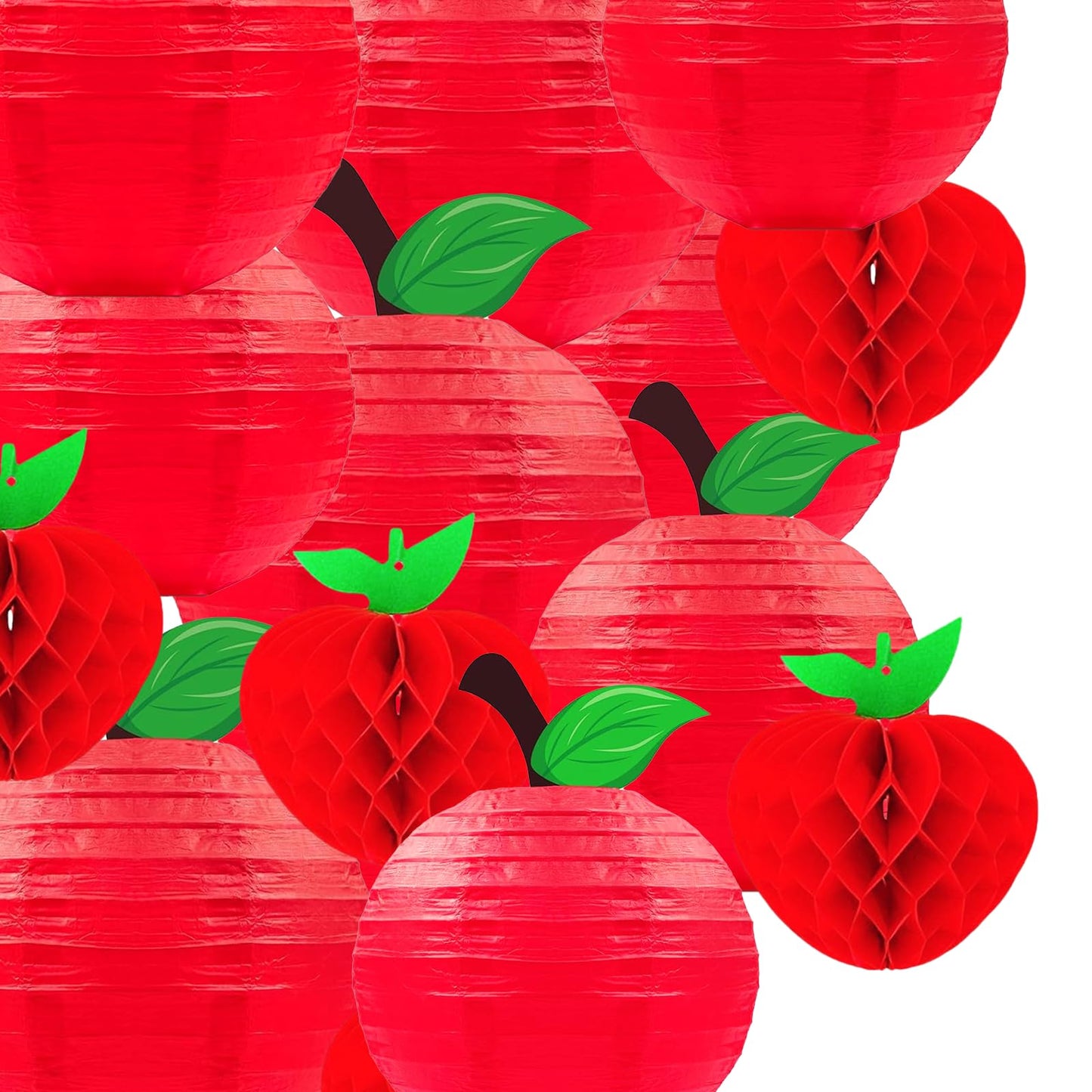15Pcs Red Apple Paper Lanterns, Apple Decor Hanging Decorations Classroom Home Office Birthday & Fruit Themed Parties