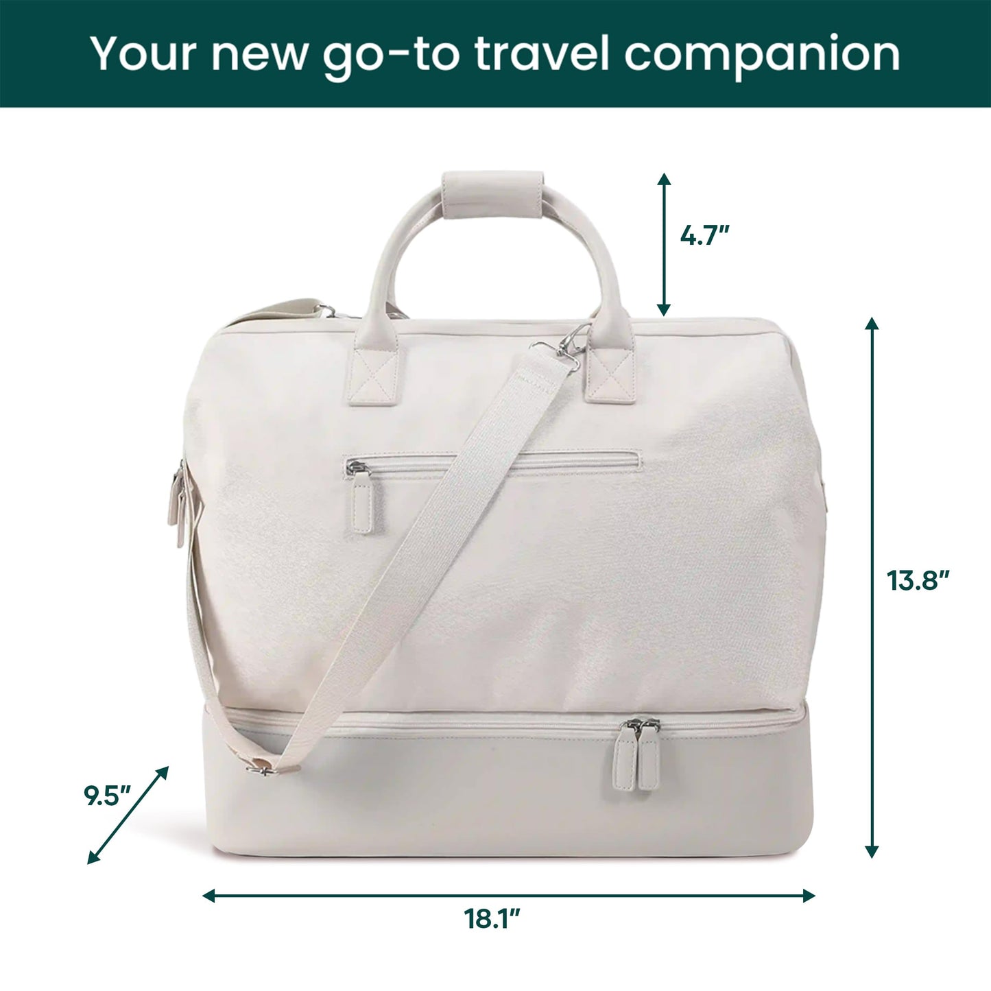 Nobl Travel Weekender Bag for Women & Men, Large Duffel Carry-On Tote with Trolley Sleeve, Separate Shoe Compartment & Laptop Pocket, Leather Overnight Bag for Airplane, Gym, Road Trips - Sand