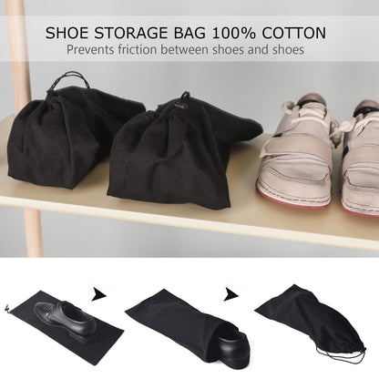PlasMaller Shoe Storage Bags 100% Cotton with Drawstring For Men and Women for Travel Protecting and Storing Shoes (Black, Set of 4)