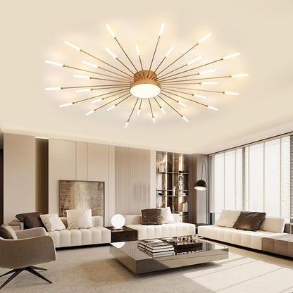 ziidoo Modern Ceiling Light,30+1 Lights Metal Firework Designed Chic Led Lighting Fixture for Farmhouse Kitchen Dining Room Bedroom Hallway Living Room (Gold and Dark Gold)