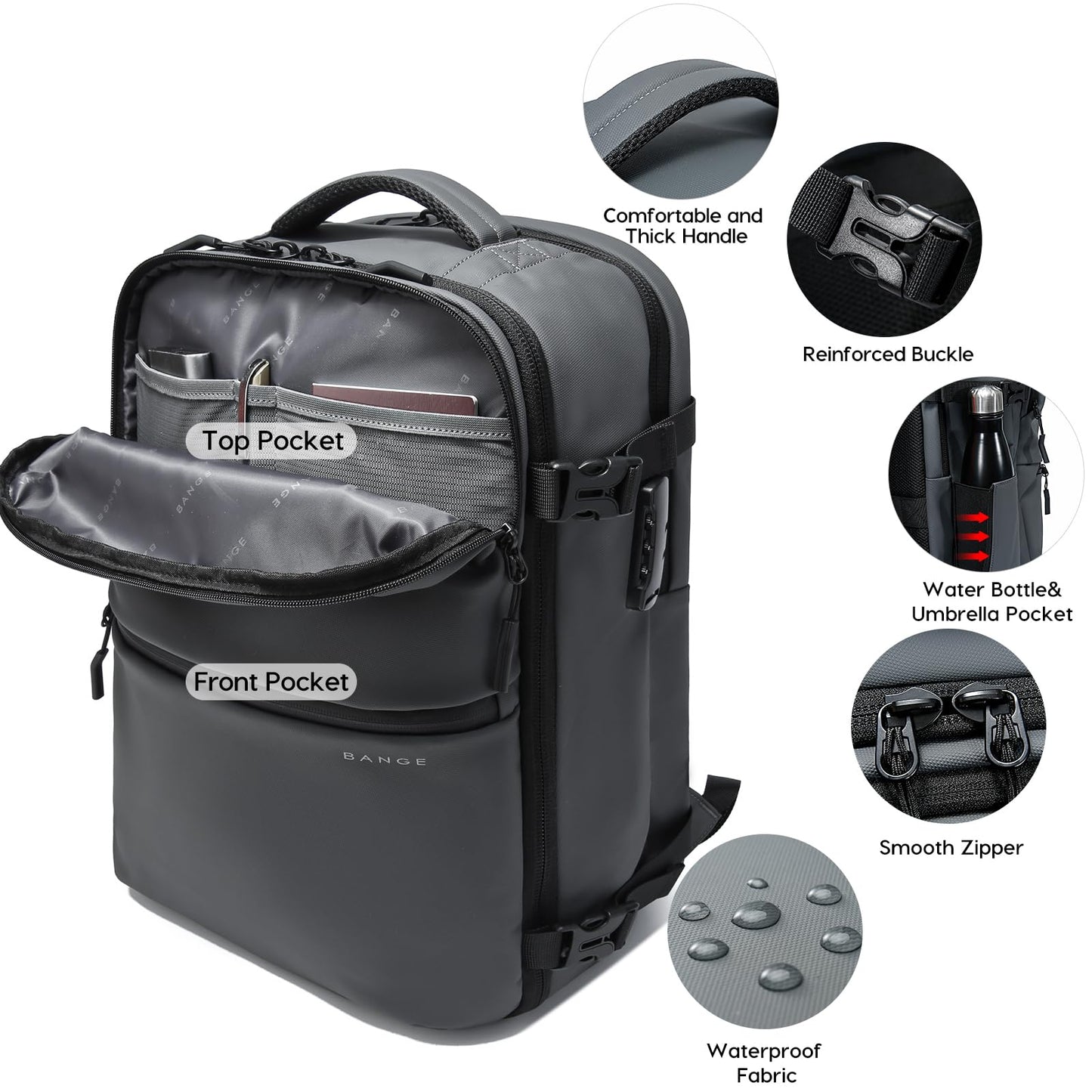 BANGE Commute Backpack with Water Bottle Holder, Anti Theft Laptop Backpack Fits for 15.6Inch Notebook, Water Resistant Office Daypack for work