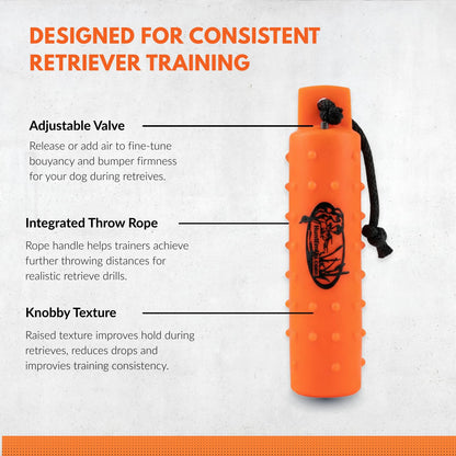 HuntEmUp 2" Plastic Dog Training Bumper – Knobby Retrieving Dummy for Retriever & Hunting Dog Training – Floating Water Training Dummy – Orange (1 Pack)
