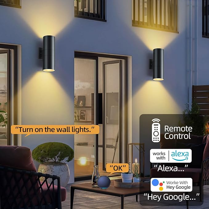 Smart Outdoor Wall Lights, RGBCW Exterior Light Fixture Dusk to Dawn Outdoor Lighting, Aluminum Color Changing Porch Lights, Ambiance Sconce, Compatible with Alexa Google Assistant
