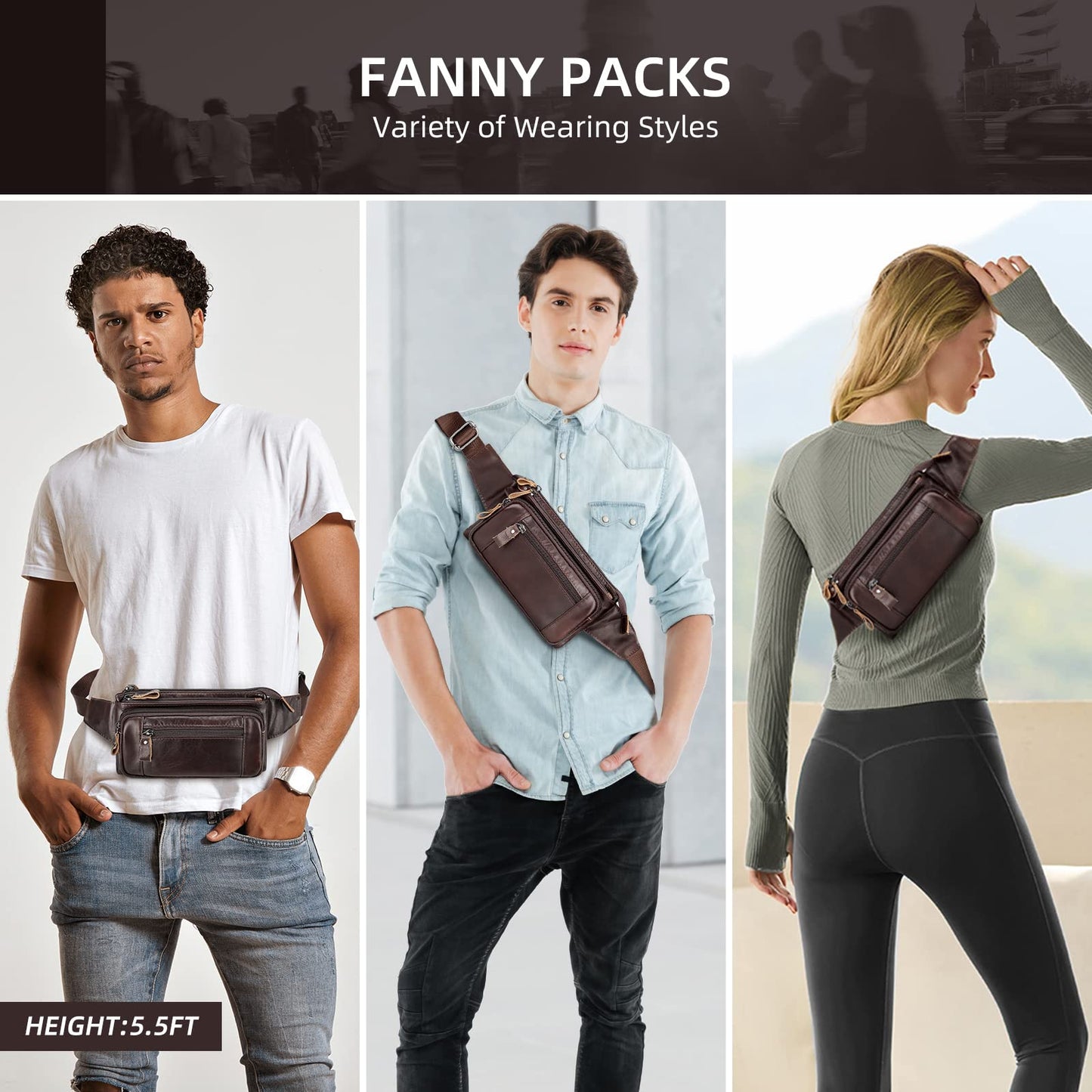 Soft Genuine Leather Fanny Pack for Men Women, Belt Bag Waist Packs Small Sling Crossbody Bag with Adjustable Strap for Travel Sport Walk (Coffee)