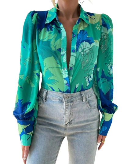 Zeagoo Womens Shirts Button Down Printed Lantern Long Sleeve Blouse Fashion Casual Tops 2025