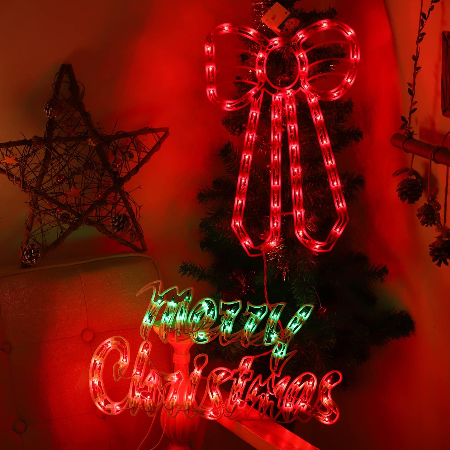 Xmasnova 2 Pack Christmas Window Lights - Double Sided Merry Christmas Sign Lamp Decorations for Indoor Wall, Door & Glass