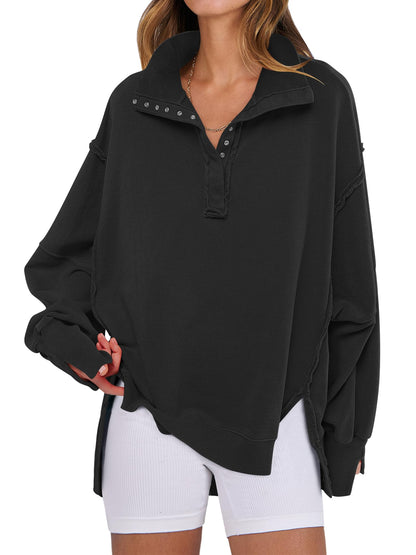 ANRABESS Women's Sweatshirts Oversized Casual Loose Button Up Henley Pullover Top High Low Split 2025 Fall Fashion Outfits