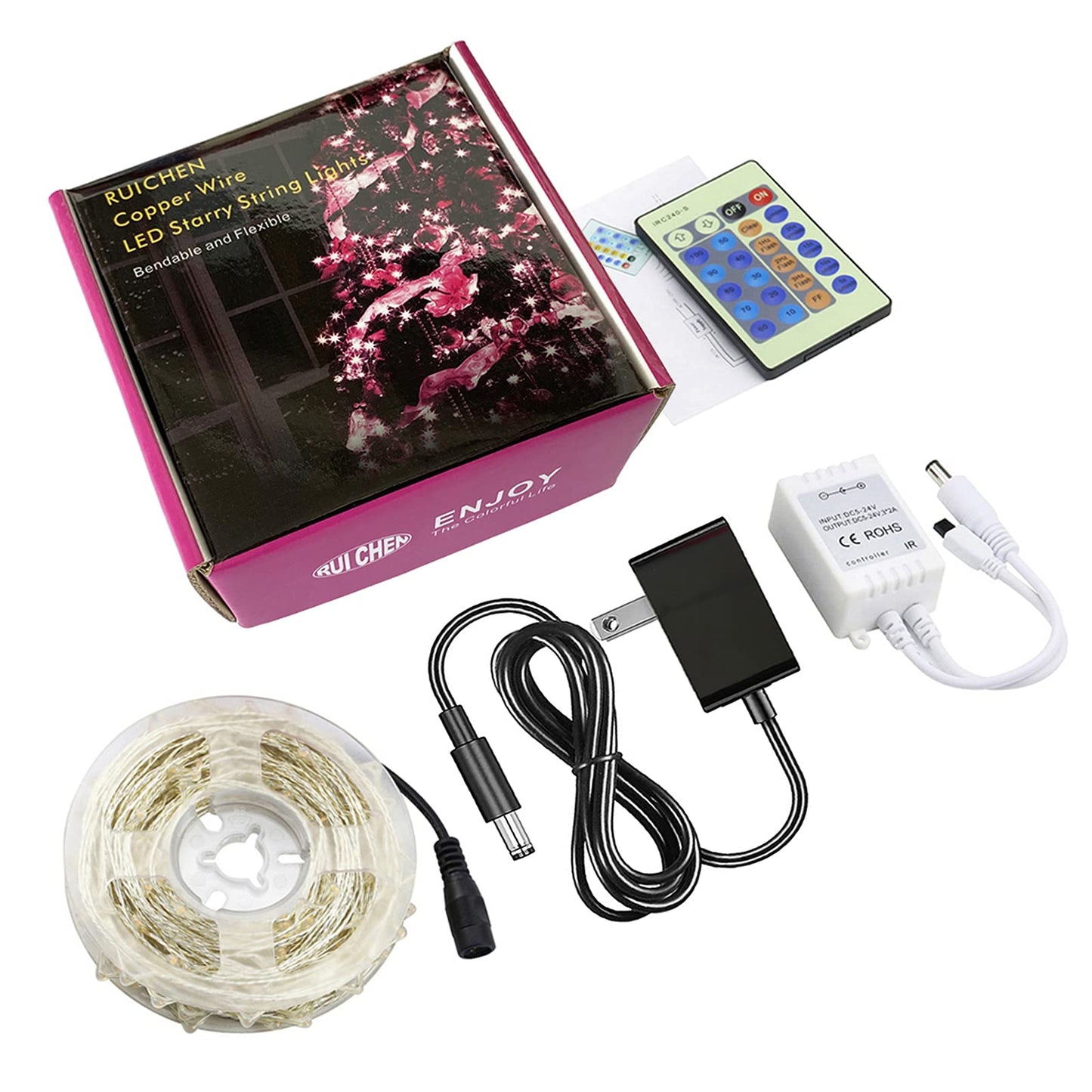 RUICHEN Dimmable Purple Fairy Lights Plug in, Waterproof Silver Wire 99 Ft 300 LED Starry String Lights with Remote for Christmas Halloween Party Bedroom Patio Garden
