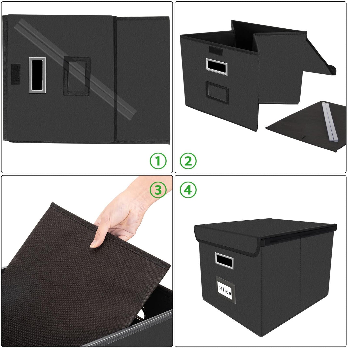 Huolewa File Organizer Box with Lid, Collapsible Faux Leather Hanging File Folder Box Organizer with Plastic Slides, Decorative Home/Office Filing System Boxes for File and Folders Storage