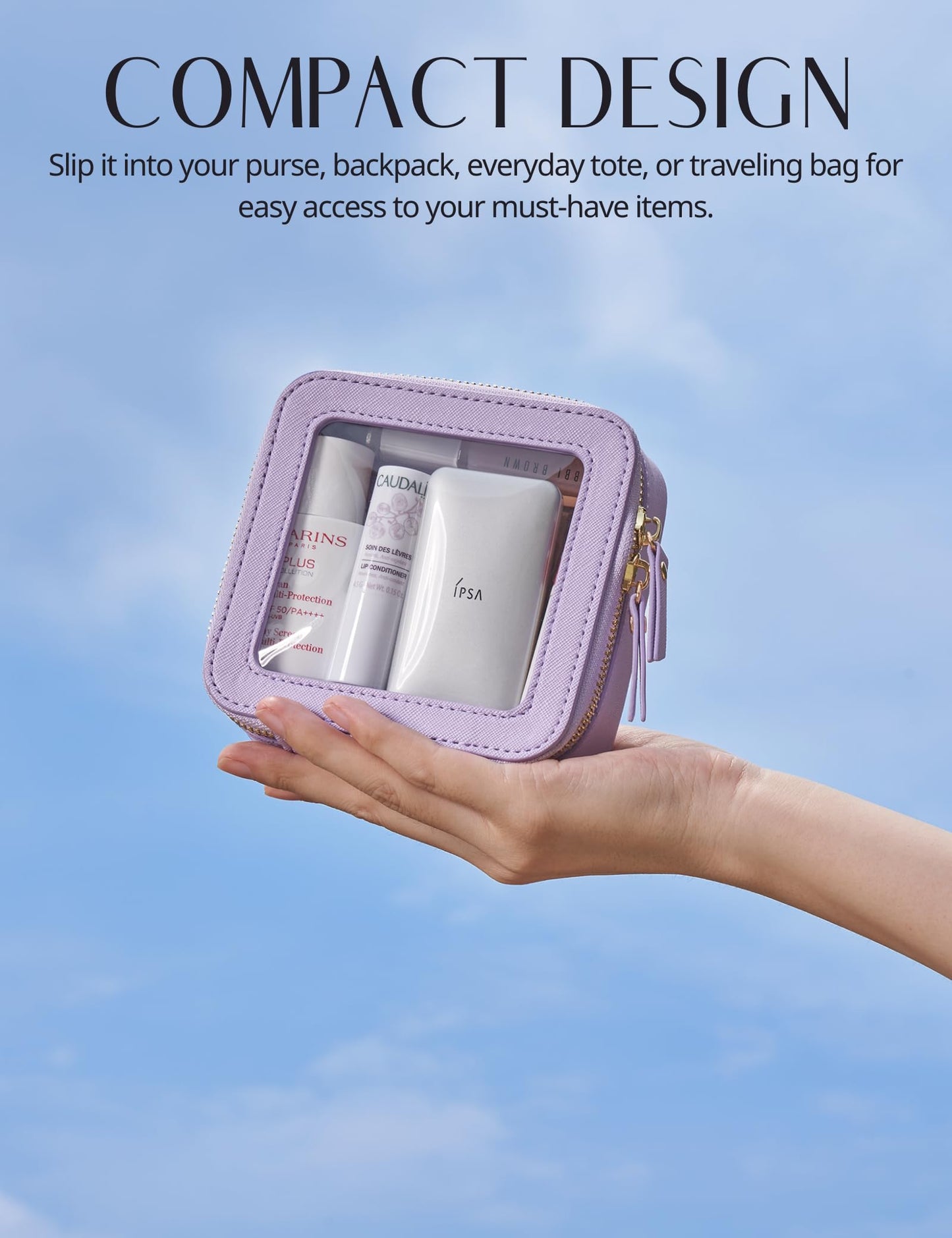Small Cosmetic Bag for Purse Mini Makeup Bag for School Cute Clear Make Up Pouch for Travel Tiny Leather Purple Make Up Organizer Case for Backpack Toiletry Bag Waterproof Square Pouch with Zipper