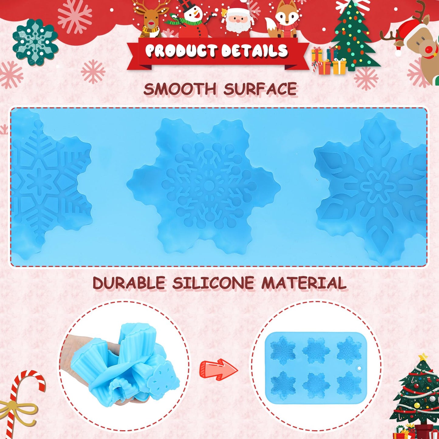 Snowflake Molds, 3Pcs Christmas Silicone Cake Trays 3D Snowflake Cookie Soap Reusable Non Stick Chocolate Molds for Christmas Muffin Jelly Ice Cube Making Winter Party Home Decorations