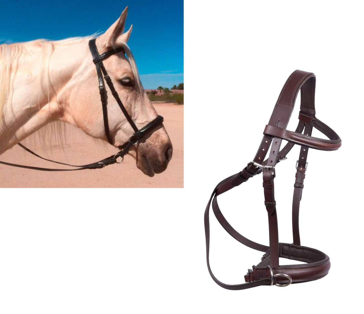 Wonder Care Genuine English Leather Crossover Crossunder Bitless Bridle for Horse Headstall with Reins