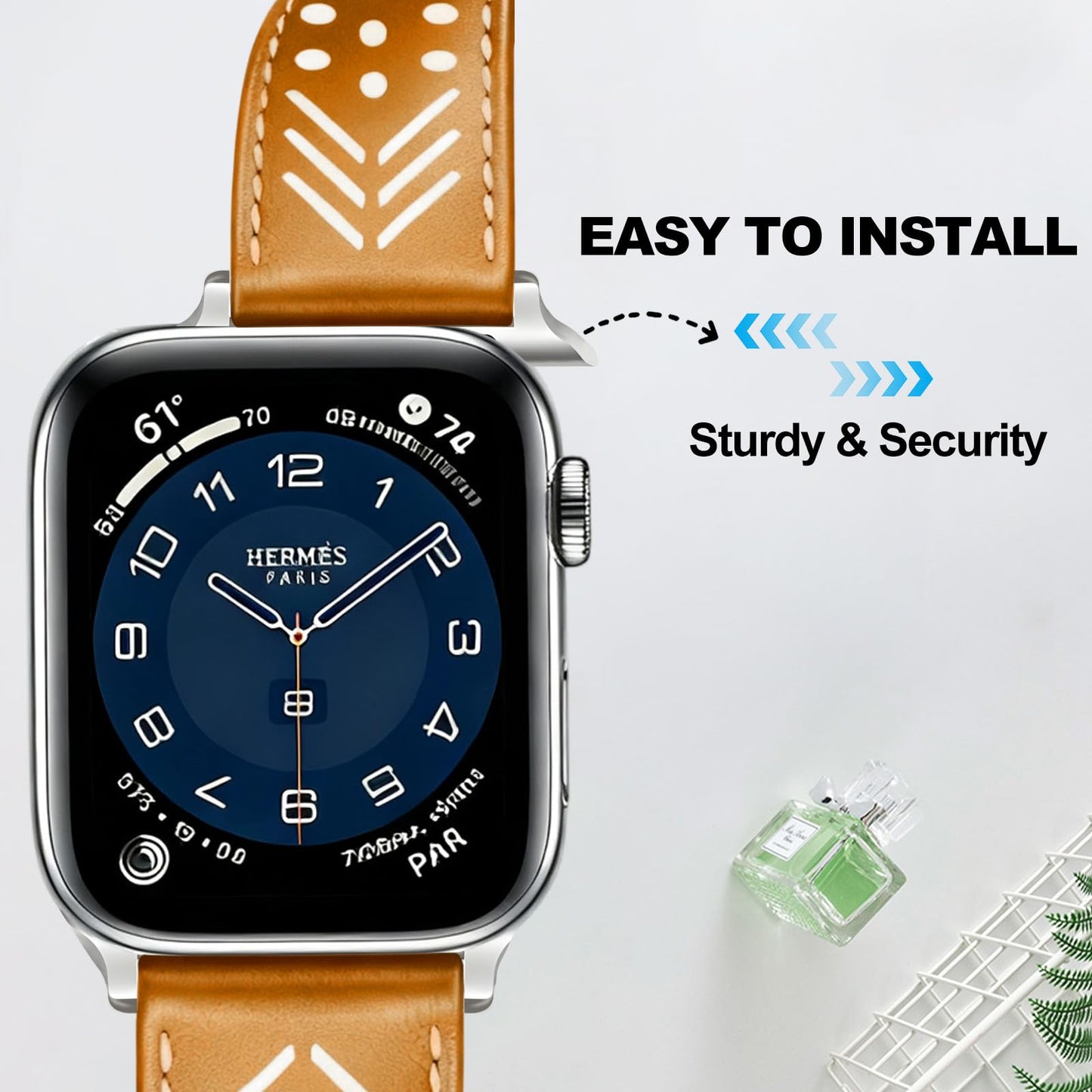 Hollow-out Genuine Leather Watch Band for Apple Watch, Dressy Strap for Women Lady Small Wrist, Compatible with Apple Watch Series 11 10 9 8 7 6 SE 3 2 1 Ultra 38mm 40mm 41mm 42mm 44mm 45mm 46mm 49mm