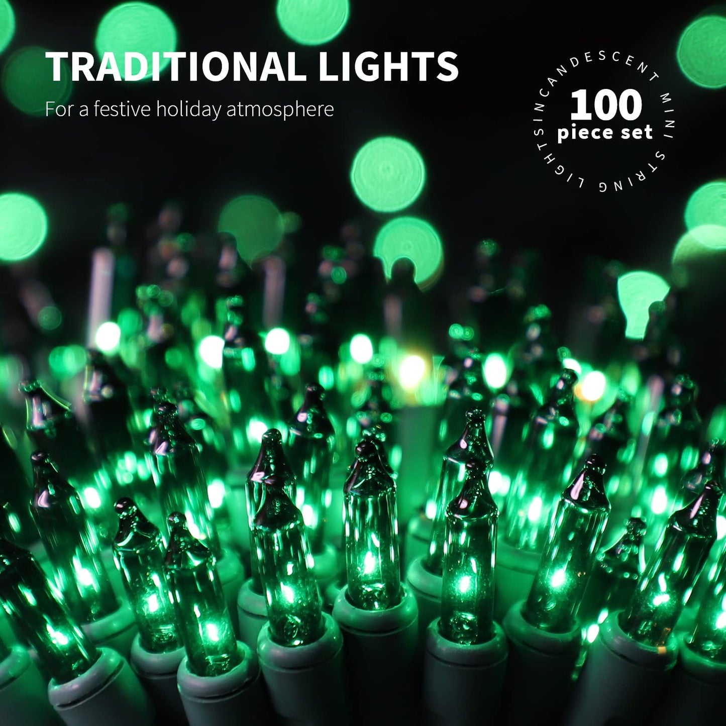 JUSTPRO 100LIGHTS Green Extra-Bright with End Connectors Christmas Decorative Lights 5.98m UL Certified Mini String Light Set Waterproof for Home Garden Holiday Christmas Tree Party Patio Wedding