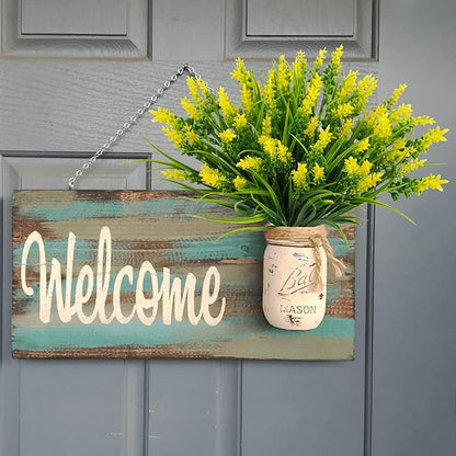 12 Bundles Artificial Plants Outdoor, 18.2" UV Resistant Faux Monkey Grass Greenery Stems No Fade Faux Plastic Flowers Shrubs for Home Weddings Garden Porch Front Patio Office Decor - Yellow