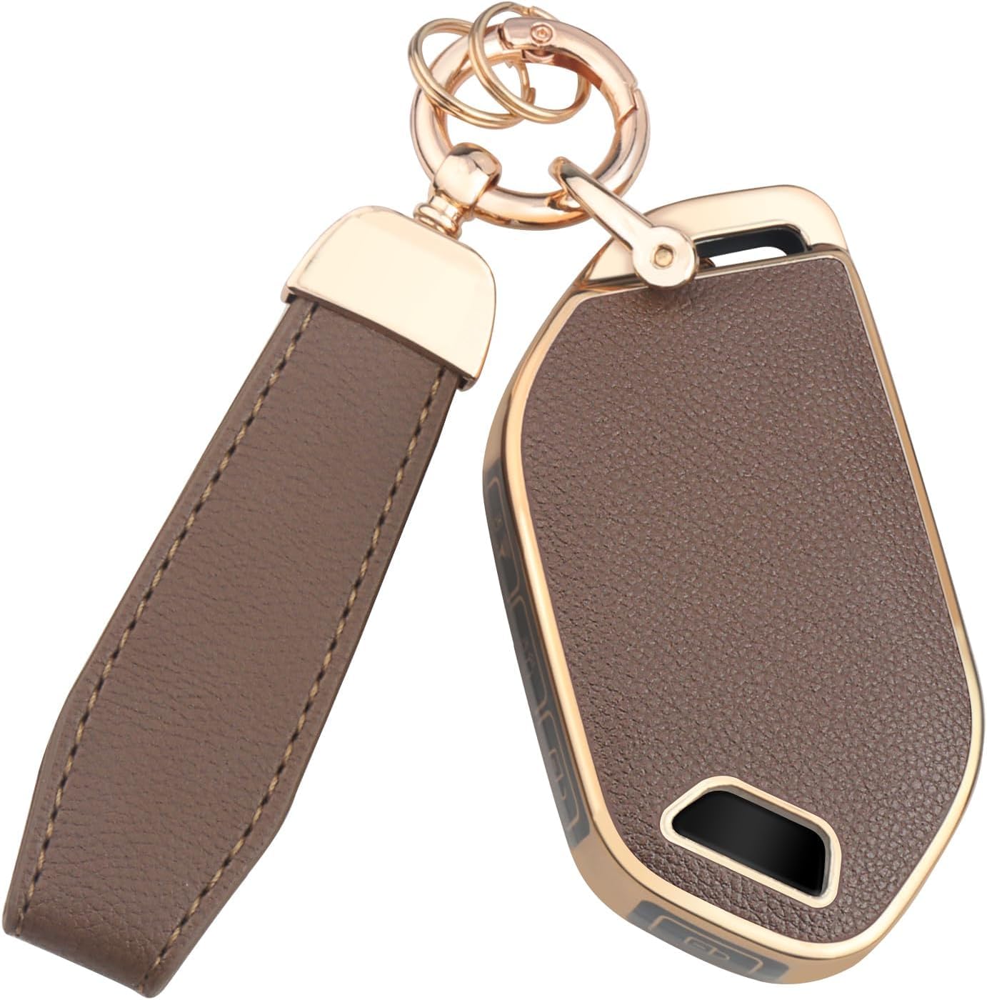 MFQNENLK for Kia Key fob Cover with Keychain, Leather Texture Fits 2023-2025 Telluride K4 K5 GT-Line Key Fob Case, Upper Leather + Soft TPU Key Cover Case for Kia 5 Buttons (Brown)