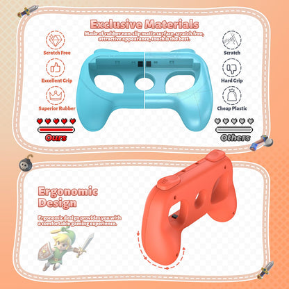 [Switch 1/2 Compatible] FASTSNAIL Grips for Nintendo Switch2 (2025)/Switch&OLED for Joy-Con2, Wear-Resistant & Anti-Slip Controller Grips Handle Kit, Switch2 Joycon Holder Accessories (Orange,Blue)