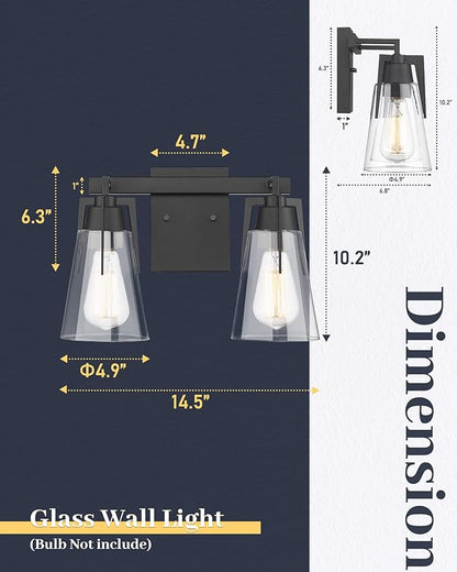 EAPUDUN 2-Light Vanity Light, Matte Black Bathroom Lighting Fixtures Over Mirror, Modern Metal Wall Sconce for Hallway Kitchen Bedroom Living Room, WLA1401-MBK