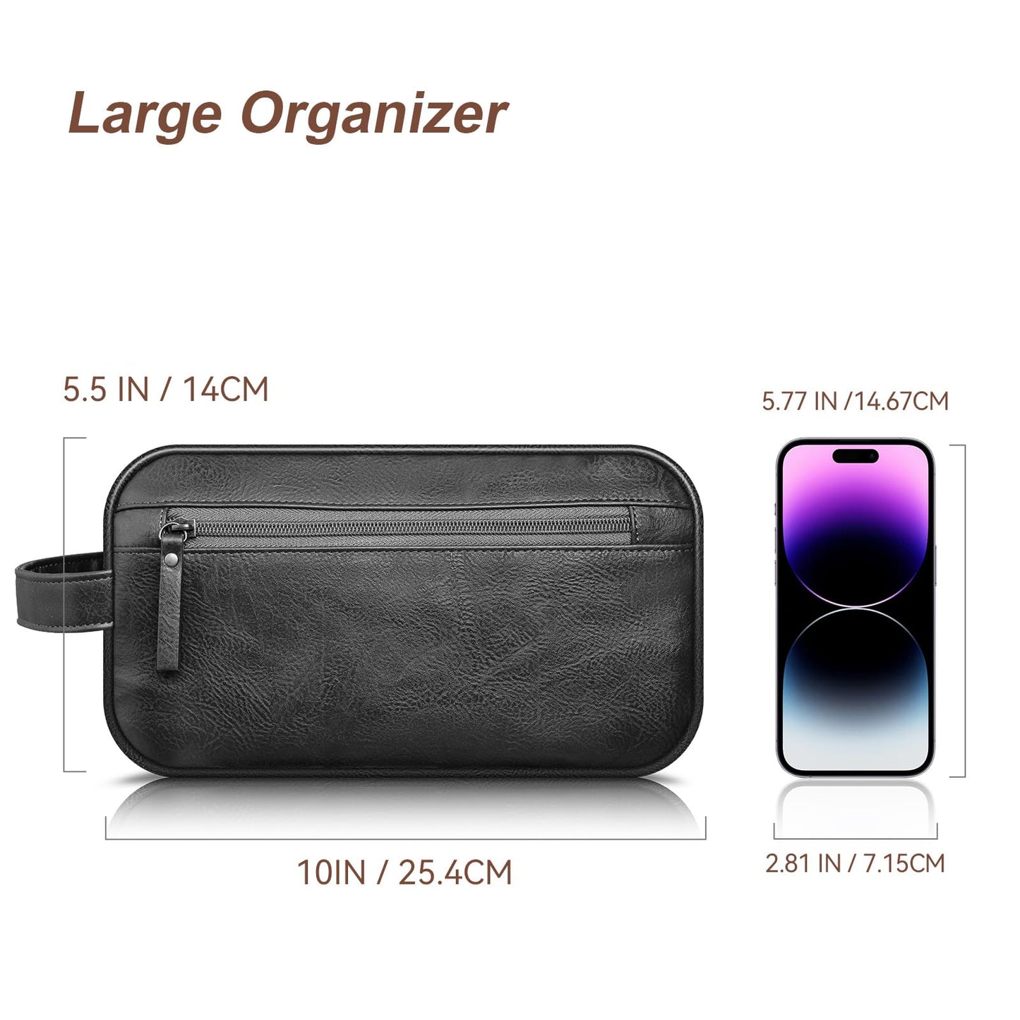 Ezday Travel Toiletry Bag for Men and Women, Travel Shaving Dopp Kit Water-resistant Bathroom Toiletries Organizer PU Leather Cosmetic Bags (Black)
