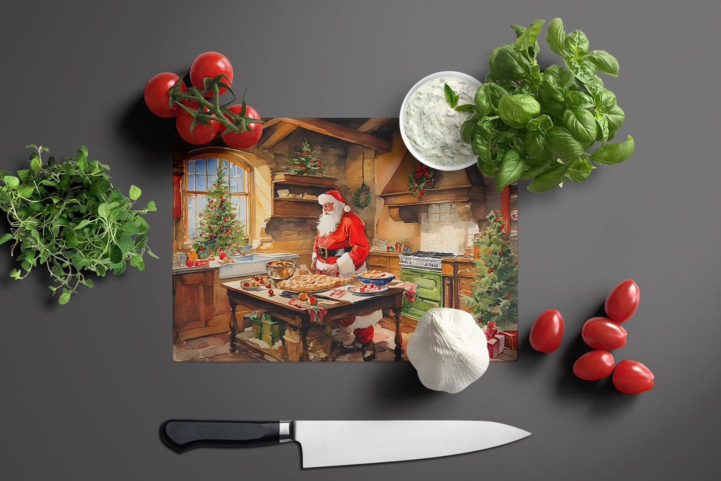 Caroline's Treasures DAC3293LCB Cookies with Santa Claus Father Christmas Glass Cutting Board Large Decorative Tempered Glass Kitchen Cutting and Serving Board Large Size Chopping Board