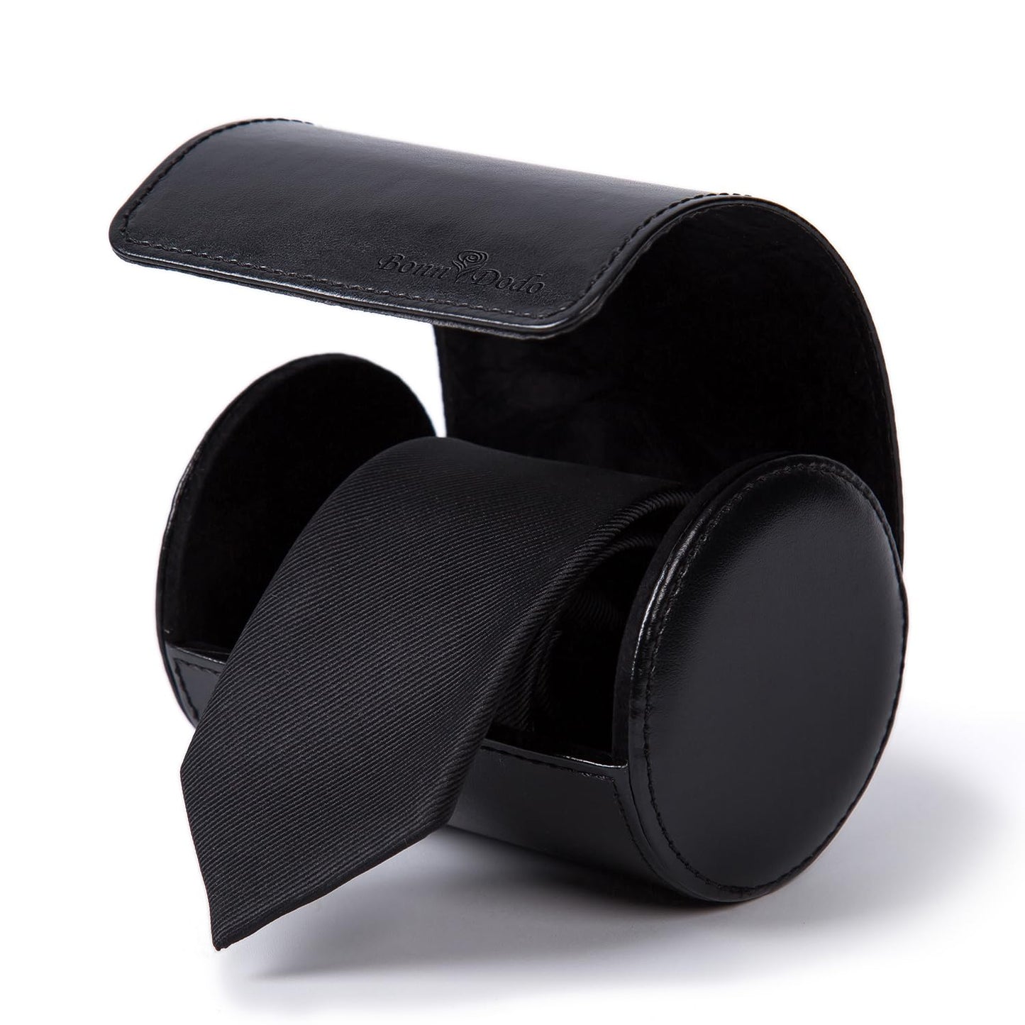 Tie Box for Men 's PU Ties case Necktie Organize Cylinder Leather Men’s Storage Portable Tie Roll for Travel Business Gifts (Black)