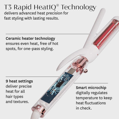 T3 Switch Kit Professional Ionic Interchangeable Curling Iron with 3 Ceramic Clip & Wand Long Barrels for Curling and Waving, 9 Adjustable Heat Settings & Ion Generator, White/Rose Gold