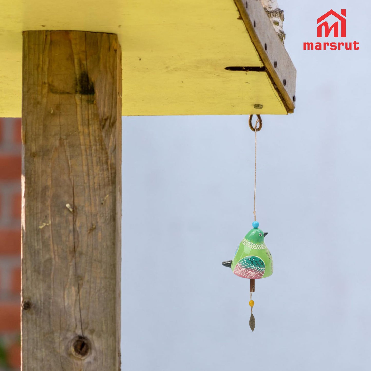 Bird Song Bell Wind Chime, Ceramic Cardinal Fashion Hanging Windchimes for Rustic Music Garden Backyard Church Decoration Porch Outside Outdoor Festival Memorial Gift Witness Friendship (Green)
