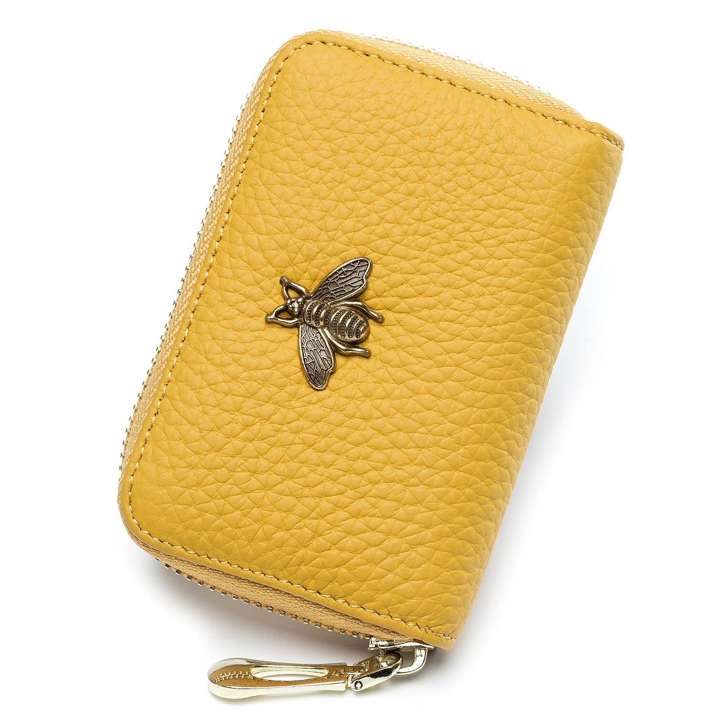 imeetu RFID Credit Card Holder, Small Leather Zipper Card Case Wallet for Women (Lite,Yellow)