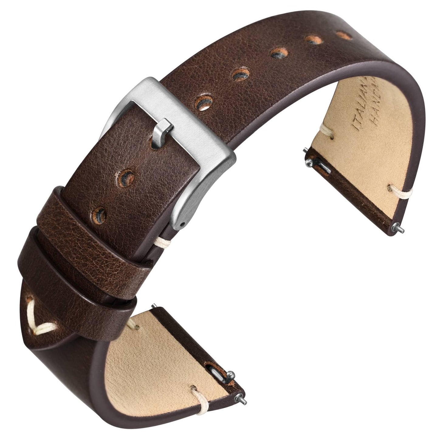 ANNEFIT Quick Release Watch Bands, Italian Vintage Leather Replacement Strap for Men and Women, Band Width 19mm (Dark Brown)