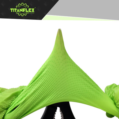 TitanFlex Heavy Duty Green Industrial Nitrile Gloves, 8-mil, XL, Box of 100, Latex Free, Raised Diamond Texture Grip, Powder Free, Food Safe, Rubber Gloves, Mechanic Gloves